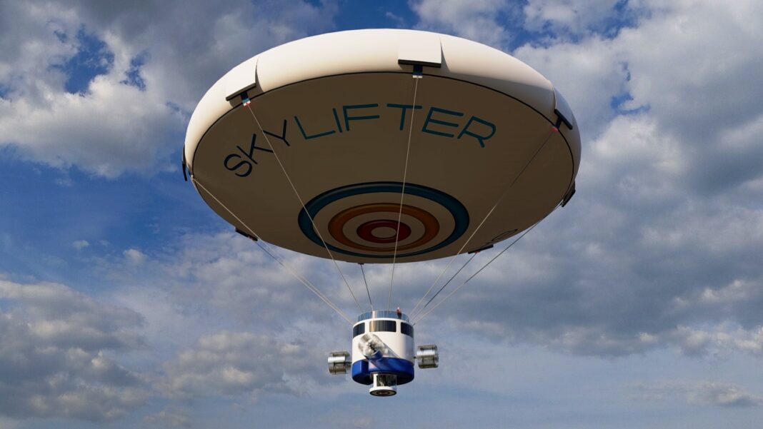 Udržitelné létání s ekologickým, nekonečným vznášením se na obloze © SkyLifter.eu